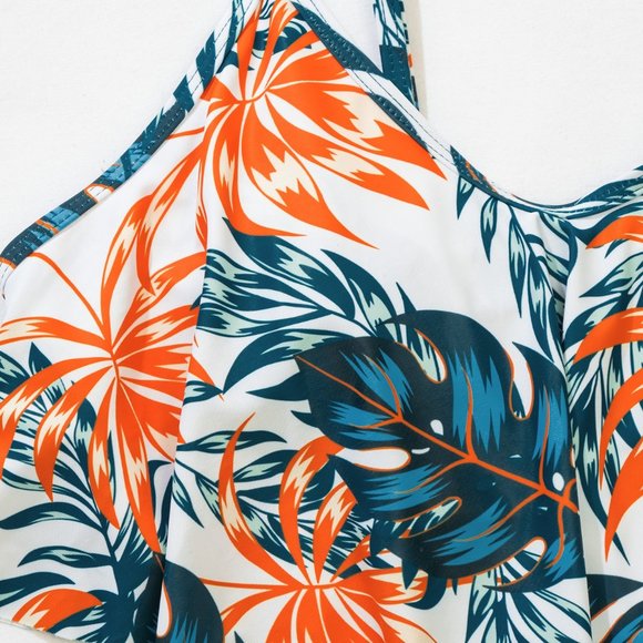 New Tropical Hanky Hem High Waisted Bikini Swimsuit Green - Picture 8 of 8